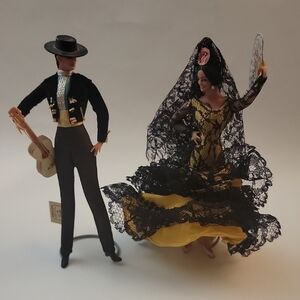 Black & Yellow Flamenco Dancer and Guitarist Decorative Figurine Set